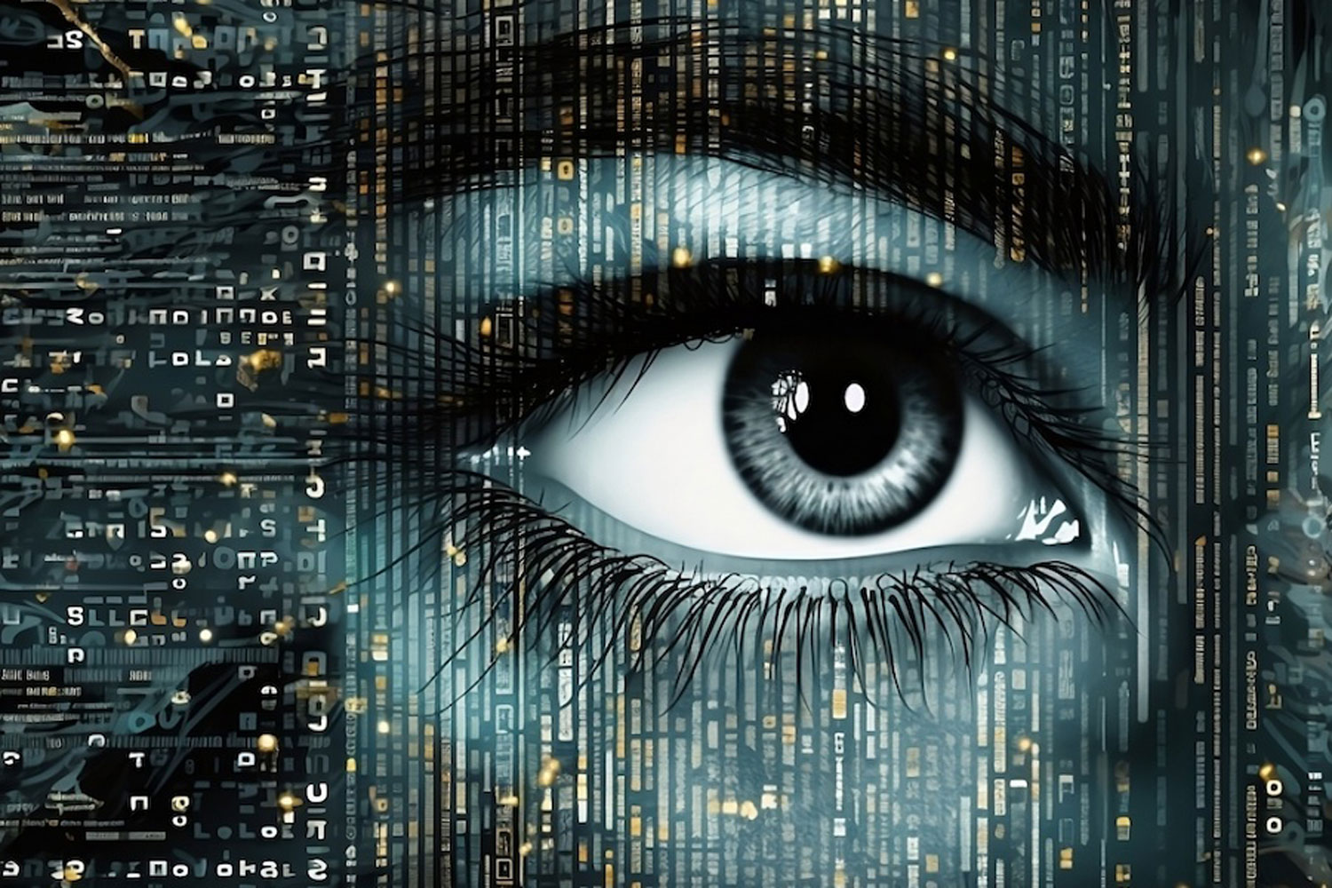 close up of eye with computer data close up of eye with computer data