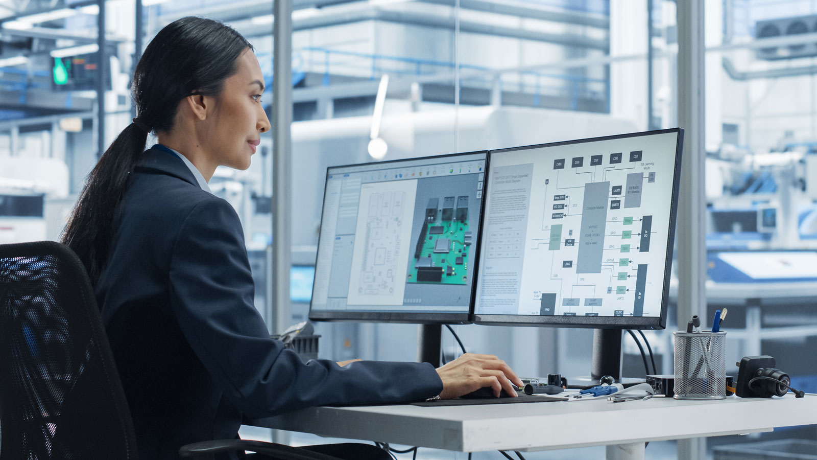 Advanced AI Woman at computer