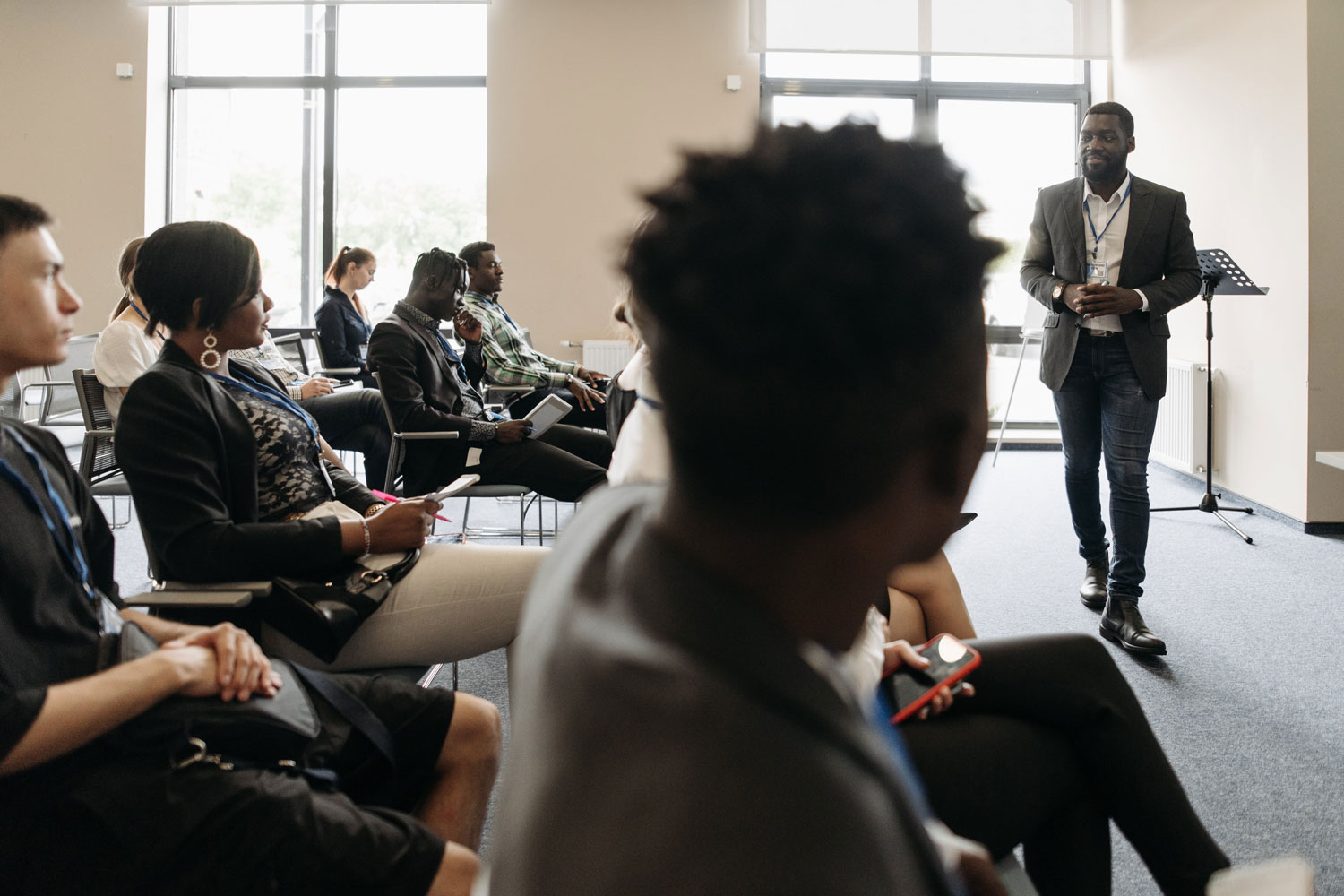 Male leading classroom type discussion