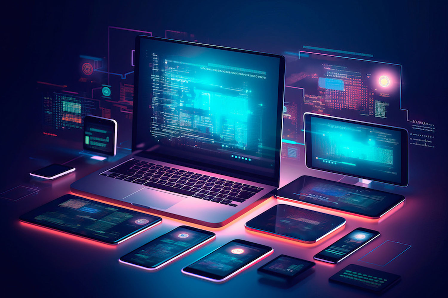laptop screens with computer code